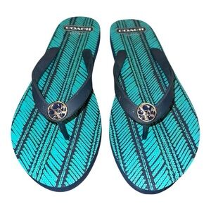 NWOT Coach Teal and Navy Flip Flops
